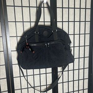 Kipling Black Nylon Travel Duffel with Monkey Charm